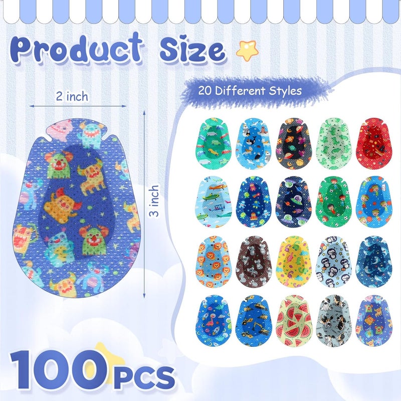 Copkim 100 Pcs Adhesive Eye Patches for Kids Boys 20 Styles Breathable Boy Eye Patch Bulk Light Blocking Cotton Adhesive Bandages for Toddler Boys, 3 x 2 Inch - Image 2